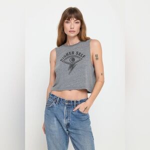 Spiritual Gangster Higher Self Muscle Tank Gray Yoga Crop Top Size Large Eye
